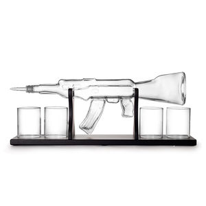 Dispensador de licor para decoración de Bar en casa Base <span class=keywords><strong>Ak</strong></span> 47 Gun Whisky Decantador Juego de regalo con vidrio y vino de madera <span class=keywords><strong>Vodka</strong></span> Botella de vidrio Zhonglong - Product Image 6
