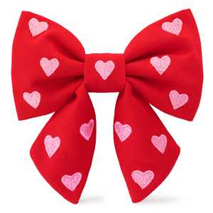 Corações Bordados Senhora Dog Bow Collar com Laço Valentine Bowtie Coleira para Cachorro Menina Cão ou Gato Pet Dog Acessórios - Product Image 1
