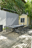 Ensemble de table à manger extensible de luxe pour jardin, 12 ou 14 personnes, verre trempé, chaise en aluminium et rotin d'extérieur
