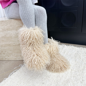 Giày bốt mùa đông giữ ấm cho bé gái, giày bốt lông xù mềm mại, giày trẻ em lông thú, giày đế bằng chống trơn, giày lười, giày lông sang trọng - Product Image 4