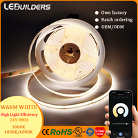 Bande lumineuse LED COB de haute qualité CRI 90+ 3000K/4000K/6000K blanche 24V avec télécommande 480 LED/m IP65 8mm pour usage résidentiel