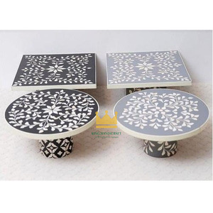 Support à gâteau et plateau à beignets en os incrusté de fleurs, fait main, écologique, du Vietnam, passe au lave-vaisselle, table de présentation de pâtisserie, décoration, prix abordable - Product Image 5