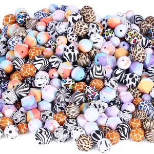 Custom 12MM 14MM 15MM Skull Baby Teething Printed Bead Giraffe Animal Leopard Silicon Beads Tie Dye Print Silicone Beads