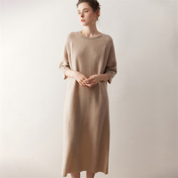 Robe longue en laine mélangée à du cachemire avec manches trois-quarts, robe tricotée luxueuse et décontractée