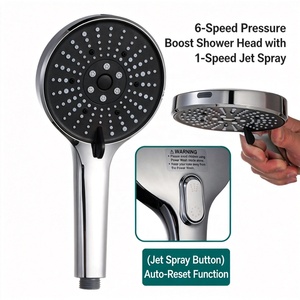 Soffione <span class=keywords><strong>doccia</strong></span> manuale ad alta pressione a 6 impostazioni <span class=keywords><strong>con</strong></span> pulsante di reset automatico on/off, nero opaco, pannello grande, a risparmio idrico - Product Image 5