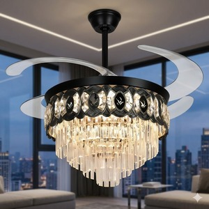 Ventilateur de plafond LED élégant avec lustre en cristal, pales rétractables, télécommande, moteur silencieux, décoration de luxe pour la maison - Product Image 3