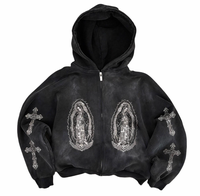Pull à capuche chic 100% coton personnalisé pour homme, anti-rétrécissement, coupe ample, longueur aux hanches, broderie plate directe sur le vêtement, lavage à la pierre