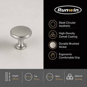 OEM Factory Brushed Nickel Zinc Alloy Mushroom <strong>Knob</strong> Easy Installation Cabinet Furniture Wardrobe Dresser Bedroom Bathroom Drawer - Product Image 4