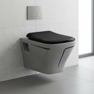 Cuvette de toilettes WC monobloc carrée en céramique, design moderne vert et or, à chasse d'eau par gravité, pour salle de bain, sanitaires - Product Image 6