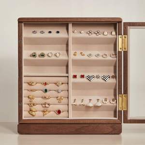 กล่องใส่เครื่องประดับไม้วอลนัทสีดำแบบกำหนดเอง สำหรับต่างหู แหวน สร้อยคอ กล่องเก็บเครื่องประดับแนวตั้งสำหรับผู้หญิง ของขวัญคริสต์มาส - Product Image 5