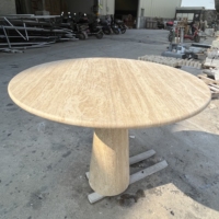 Table de salle à manger en travertin, nouveau design, plateau rond, base robuste, surface non remplie, table à manger pour salle à manger