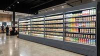 Vitrine réfrigérée à rideau d'air pour supermarché avec compresseur intégré, pour boissons