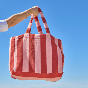 Sac à main en tissu éponge rayé personnalisé pour femmes, grande capacité, en coton, sac de shopping avec logo brodé - Product Image 1