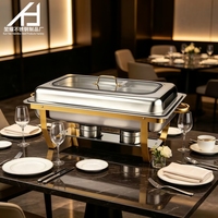 Matériel hôtelier : Réchaud de buffet rectangulaire en acier inoxydable demi-or 9L avec couvercle en verre pour restaurant et banquet