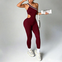Unitard athlétique asymétrique pour femme, combinaison de yoga très extensible, effet push-up, color block, découpes, pour le fitness – Fournisseur direct usine