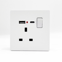 Enchufe de Pared Estándar Británico A6 B1 13A con Puerto USB Tipo C, Toma de Corriente de Pared del Reino Unido con Interruptor e Indicador Luminoso para Hogar y Hotel