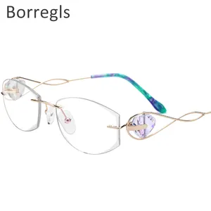 Venta al por mayor de ajuste para las mujeres-Borregls de alambre de titanio sin montura gafas mujer ultraligero de lujo gafas Marco de diamantes de corte Corte miopía gafas óptica B713