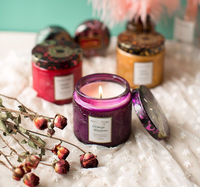 8x8,8CM Geprägte Bernsteinfarbene Aromatherapie-Kerzengläser mit Metalldeckeln Leere Kerzenhalter für Hochzeiten