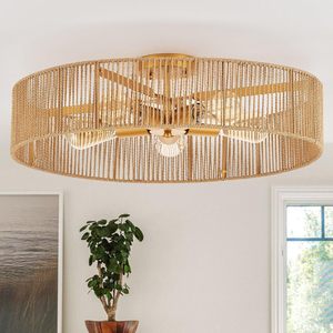 Lampade a Soffitto LED in Rattan Naturale e Ferro, Lampadari Bohémien per Portico, <span class=keywords><strong>Corridoio</strong></span>, Camera da Letto e Soggiorno, Fornitura Esclusiva Transfrontaliera - Product Image 3