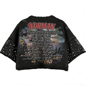 Camiseta de Algodón Puro con Cuello Redondo, Estilo Hip-Hop Y2K, Diseño Urbano Holgado de Manga Corta, Personalizada - Product Image 3