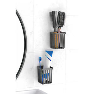 Banyor 6-Piece Bathroom Organizer <b>Set</b> Metal Adhesive Wall Mount Soap Dish <b>Toothbrush</b> <b>Holder</b> Shampoo Rack Minimalist Design - Product Image 5