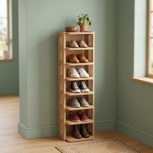 Étagère à chaussures en bambou étroite à plusieurs niveaux, organisateur de rangement ouvert pour entrée et petits espaces - Product Image 1