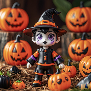 Poupée sorcière en plastique pour Halloween, décoration en forme de citrouille pour usage intérieur, design autocollant non toxique pour enfants - Product Image 2