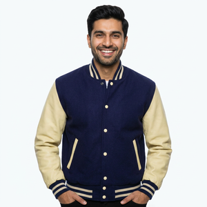 Varsity Letterman Veste en cuir de laine pour hommes avec poches boutonnées à col rabattu High Street CollegeBaseballjacket pour hommes - Product Image 1