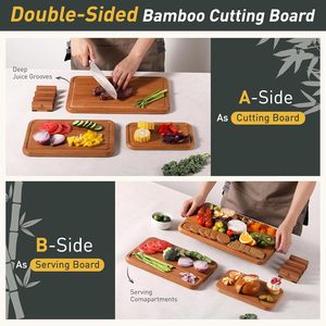 Set <span class=keywords><strong>di</strong></span> 3 Taglieri in Bambù - Doppio Lato con Scanalatura per <span class=keywords><strong>il</strong></span> Succo e Supporto, Taglieri Ecologici Raccomandati dai Chef - Product Image 4