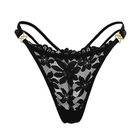 String en dentelle respirant pour femmes, sous-vêtements sexy avec dentelle brodée, string avec chaîne, culotte transparente confortable