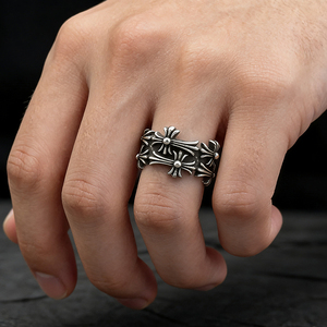 Hip Hop Retro Gothic Punk Double Cross <strong>Silver</strong> Open <strong>Adjustable</strong> Alloy Unisex Men Finger <strong>Rings</strong> - Product Image 1