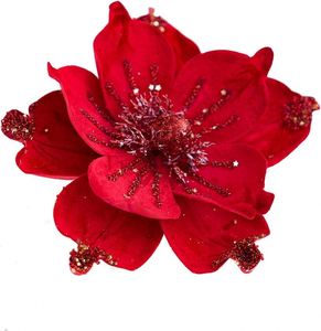 Flores de Magnolia Artificiales de Terciopelo con Purpurina, Adornos de Flor de Pascua para Árbol de Navidad, Flores de Magnolia para Navidad - Product Image 1
