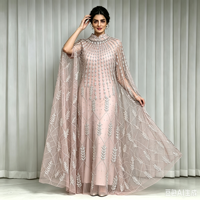 Robe de soirée pour femme, style robe de bal, avec col mandarin, strass, satin, modeste, musulmane