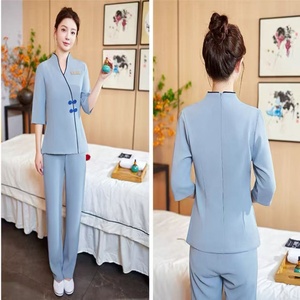 Nouvelle conception de tenues d'esthéticiennes à col <span class=keywords><strong>mandarin</strong></span>, manches trois quarts, uniforme de travail pour salon de beauté et centre de spa - Product Image 5