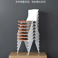 Chaise de formation empilable en plastique avec dossier et coussin en tissu, chaise de visiteur de bureau ergonomique avec cadre blanc et assise rembourrée en tissu orange