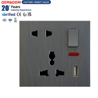 Prise murale multifonction double OEM personnalisée en usine, 1 gang 1 voie, 5 broches, avec interrupteur, USB, gris brossé