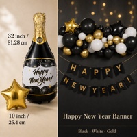 Décorations de fête du Nouvel An, fournitures pour la fête du Nouvel An, bannière Joyeux Nouvel An et kit d'arche de guirlande de ballons en latex noir, or et blanc