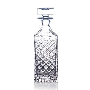 Elmas kristal viski şişesi özel kare 750ml cam likör şişeleri votka brendi şişesi