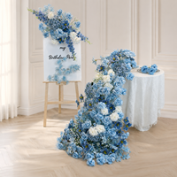 Fleurs artificielles en cascade bleues en fer forgé, panneau de bienvenue, centre de table de mariage élégant, vente en gros, conception personnalisée, fourniture d'usine