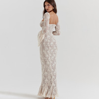 Mode été élégant Sexy col carré fête à manches longues maille à lacets robe décontractée
