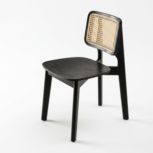 Silla de Comedor Moderna y Ecológica de Madera Maciza Alister con Respaldo de Ratán Único para Comedor - Product Image 1