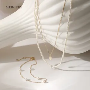 Mercery مخصص اللؤلؤ قلادة مجوهرات الأزياء المعلقات سحر خرز أحجار كريمة قلادة 14K الصلبة عقد ذهب للنساء