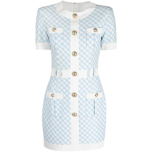 Vestido de Tweed a cuadros con botones de León para <span class=keywords><strong>mujer</strong></span>, ropa de manga corta de diseñador a la moda para <span class=keywords><strong>otoño</strong></span> e <span class=keywords><strong>invierno</strong></span>, <span class=keywords><strong>2022</strong></span> - Product Image 1