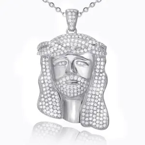 Hip Hop hıristiyan takı buzlu Out elmas kübik cons lar altın büyük kutsal yüz İsa taş kolye erkekler için