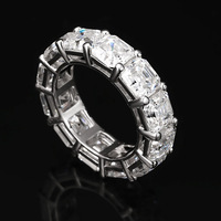 Cincin Pernikahan Perak Sterling S925 Berhiaskan Moissanite 1CT Potongan Asscher, Model Full Eternity Band dengan Setting Prong Satu Baris, Dapat Ditumpuk, untuk Wanita