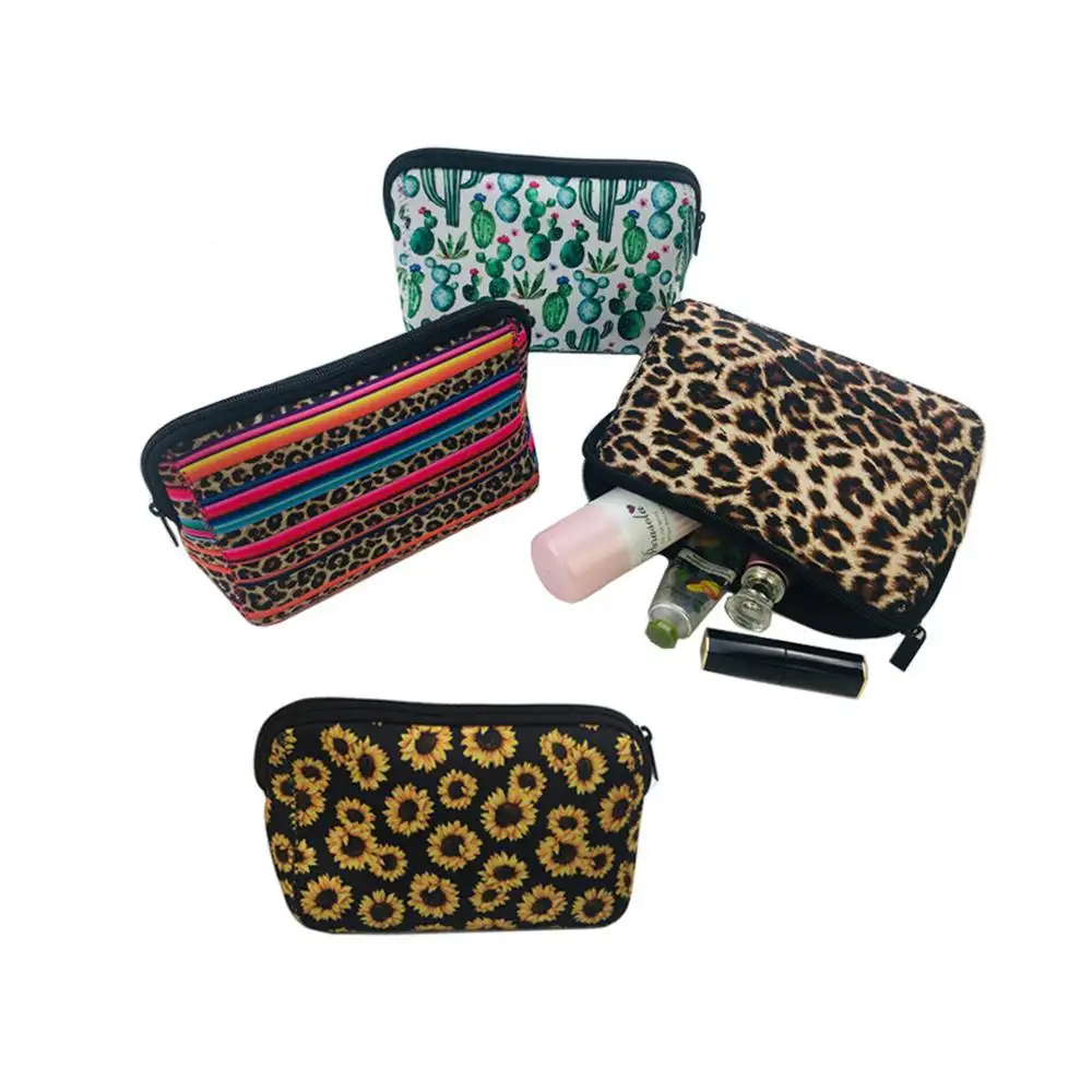 Groothandel Hot Verkoop Neopreen Cosmetische Tas Make-Up Case Zonnebloem Cactus Luipaard Cosmetische Tassen Zakje