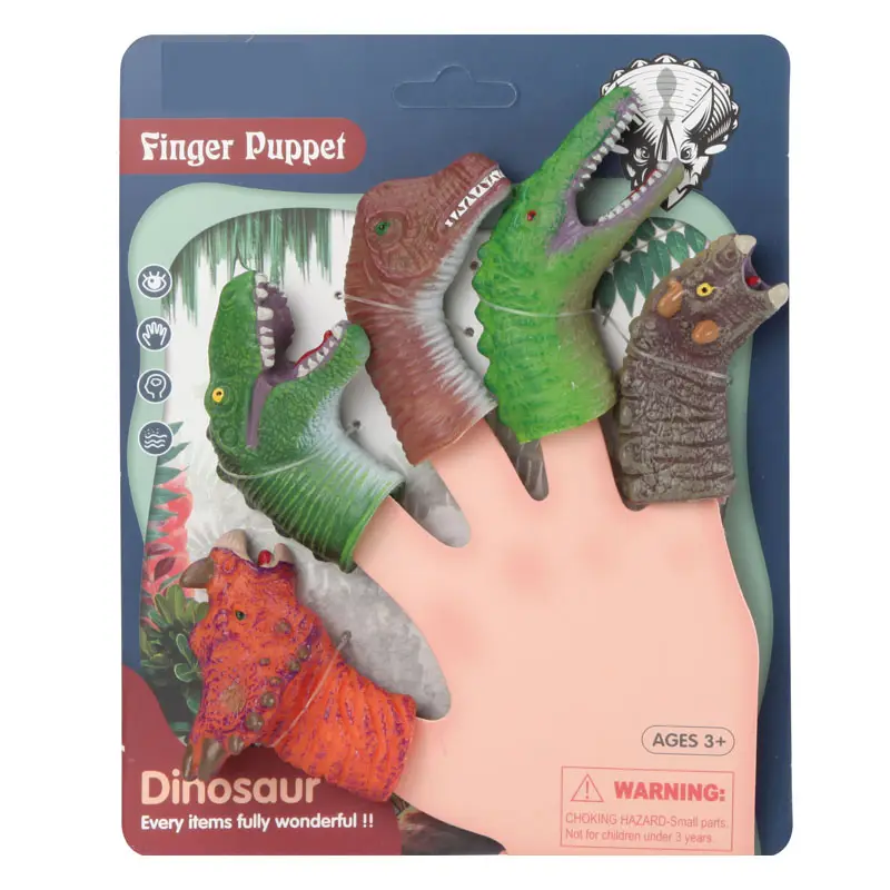 Benutzer definierte Pretend Play Weiche Plüschtiere Dinosaurier Einhorn Handpuppen Spielzeug 5 Stück Mini Kunststoff Finger puppen Set