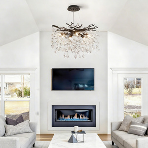 Modern <b>Tree</b> Branch Crystal Chandelier Black 6 Heads <b>LED</b> Pendant Light For Living Room Kitchen Bedroom - Product Image 2