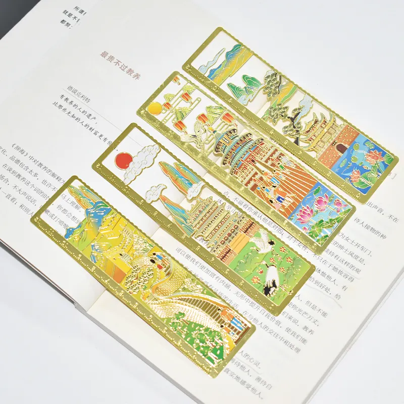 Großhandel individuelles Metallhandwerk Druckgießen vergoldetes einfarbiges Metall Buchmarken Kartenzeichen mit Logo