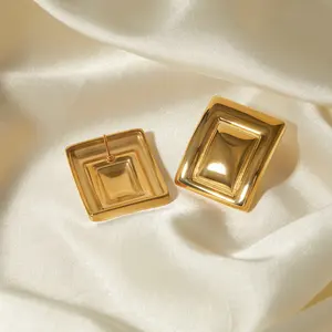 DEYIN 2024 Fashion Jewelry New Minimalist Metal Square Earrings Geometrical Square 18k Real Gold Earings Jewelry Women